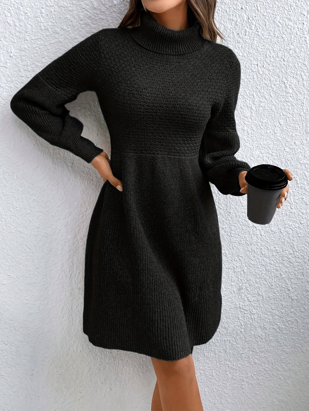 Doraine - High-Neck Knit Jumper Dress