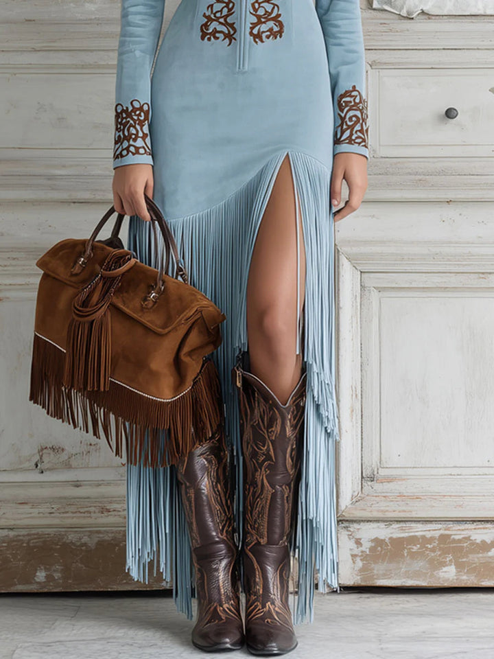 Rogelyn - Embroidered Fringe Maxi Dress